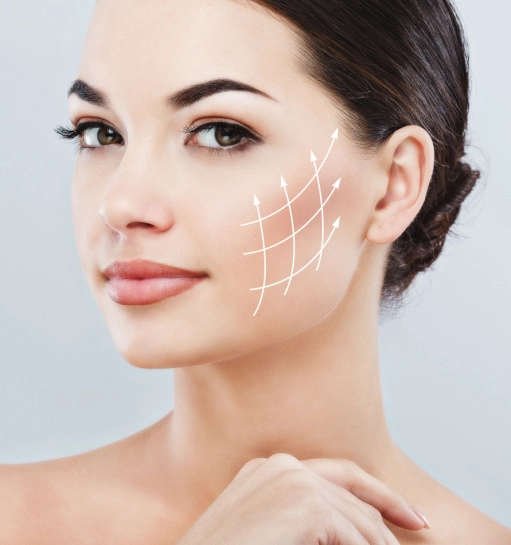 woman with thread plans drawn on her face